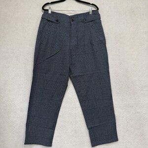 Sundance Pants Women 10 Gingham Blue Plaid Linen Blend Pleated High Rise Tapered